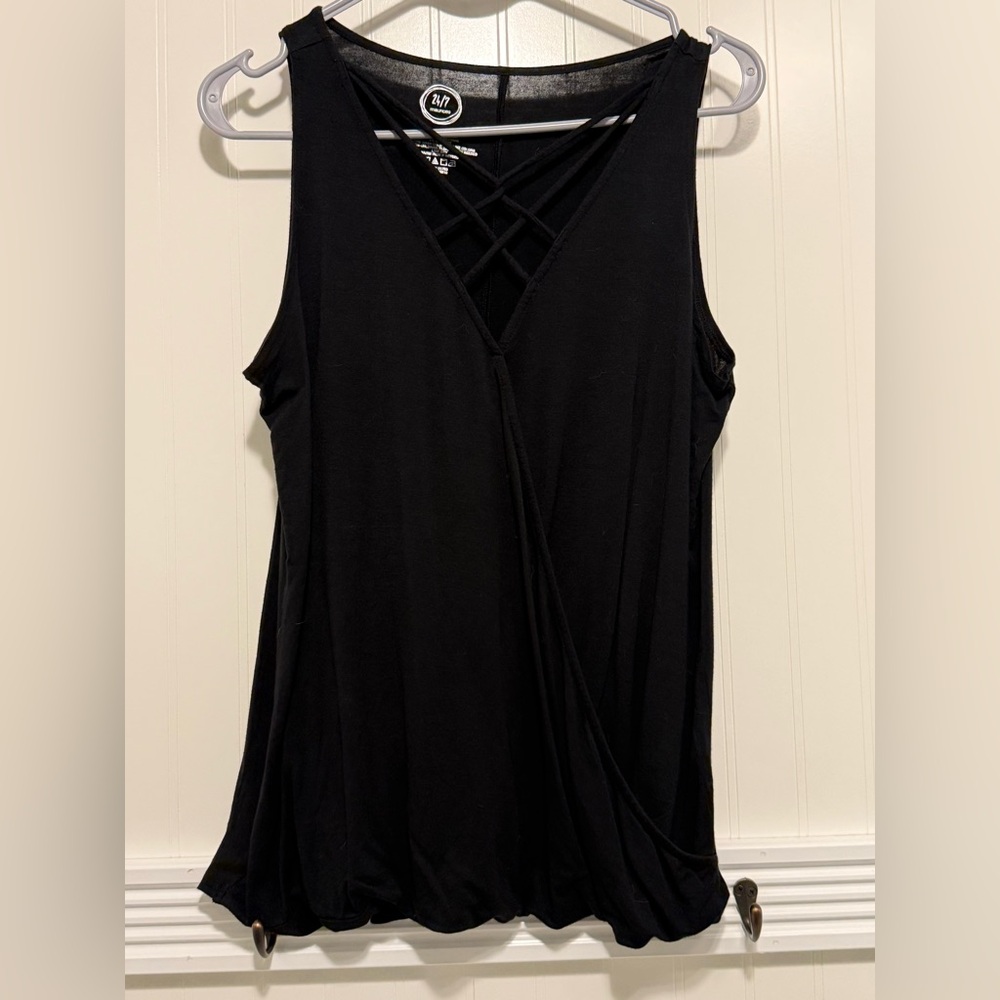 Maurices Black draped surplice (wrap-style) V-Neck Strappy  24/7 Tank